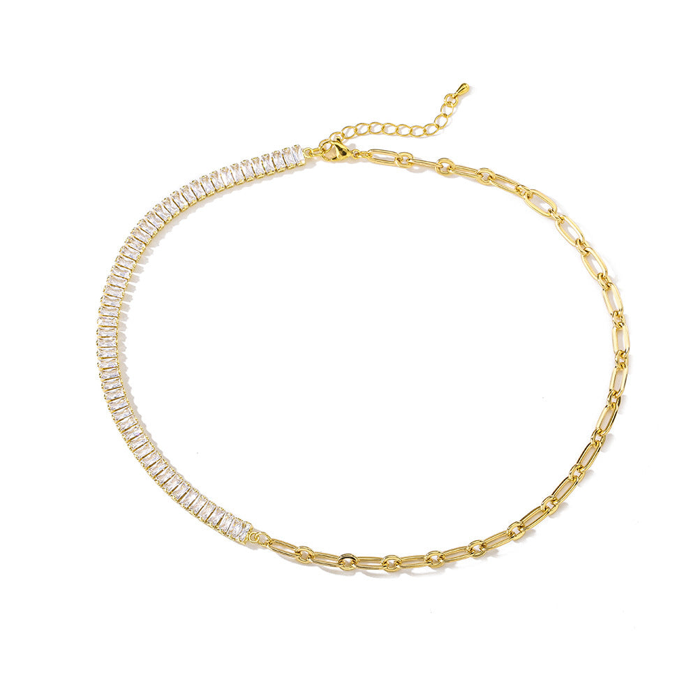 Minimalist Geometric Pig Nose Necklace in Brass with Cubic Zirconia Accents
