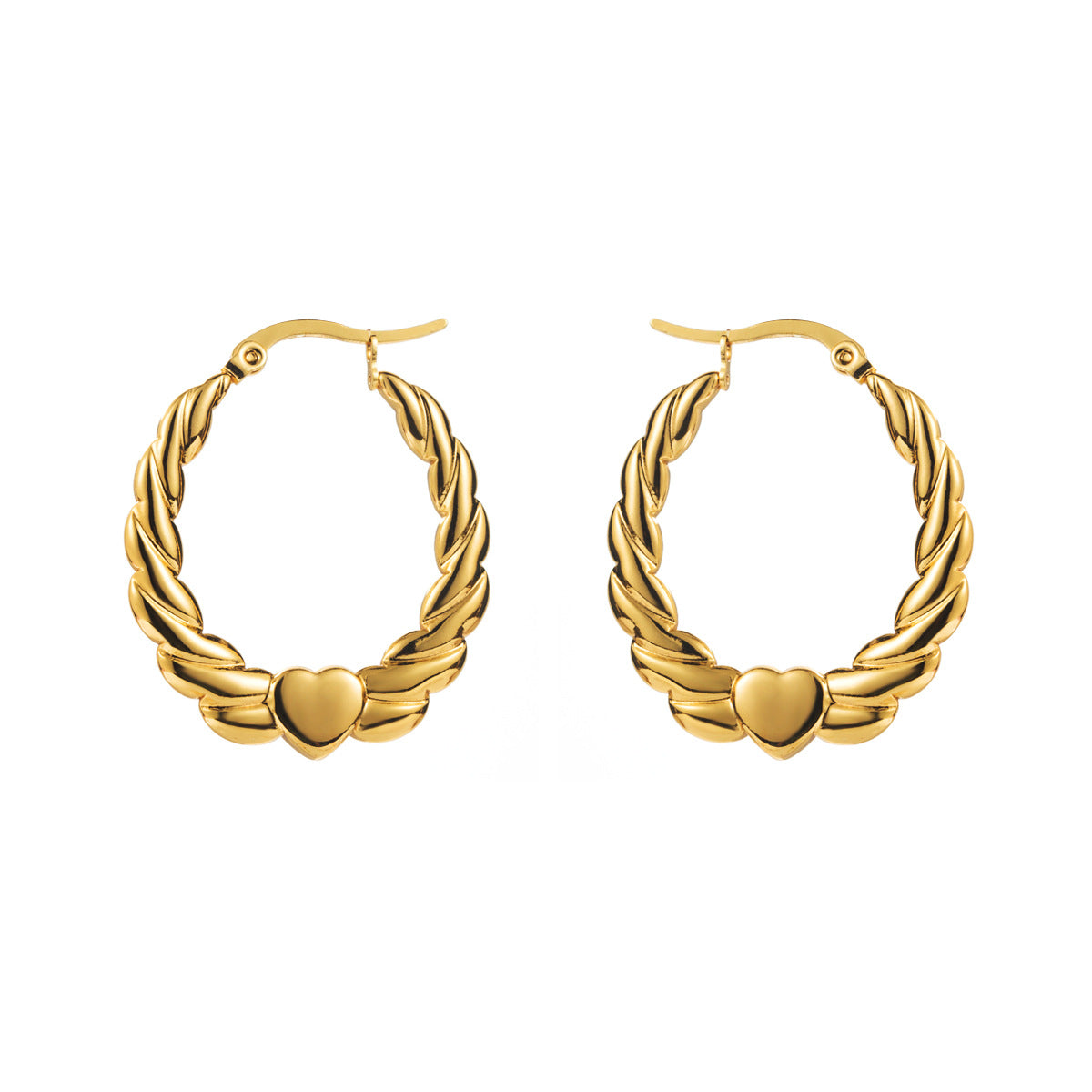Pendientes de aro vintage con forma de corazón de acero de titanio para mujer con acabado chapado y diseño de cuerda trenzada
