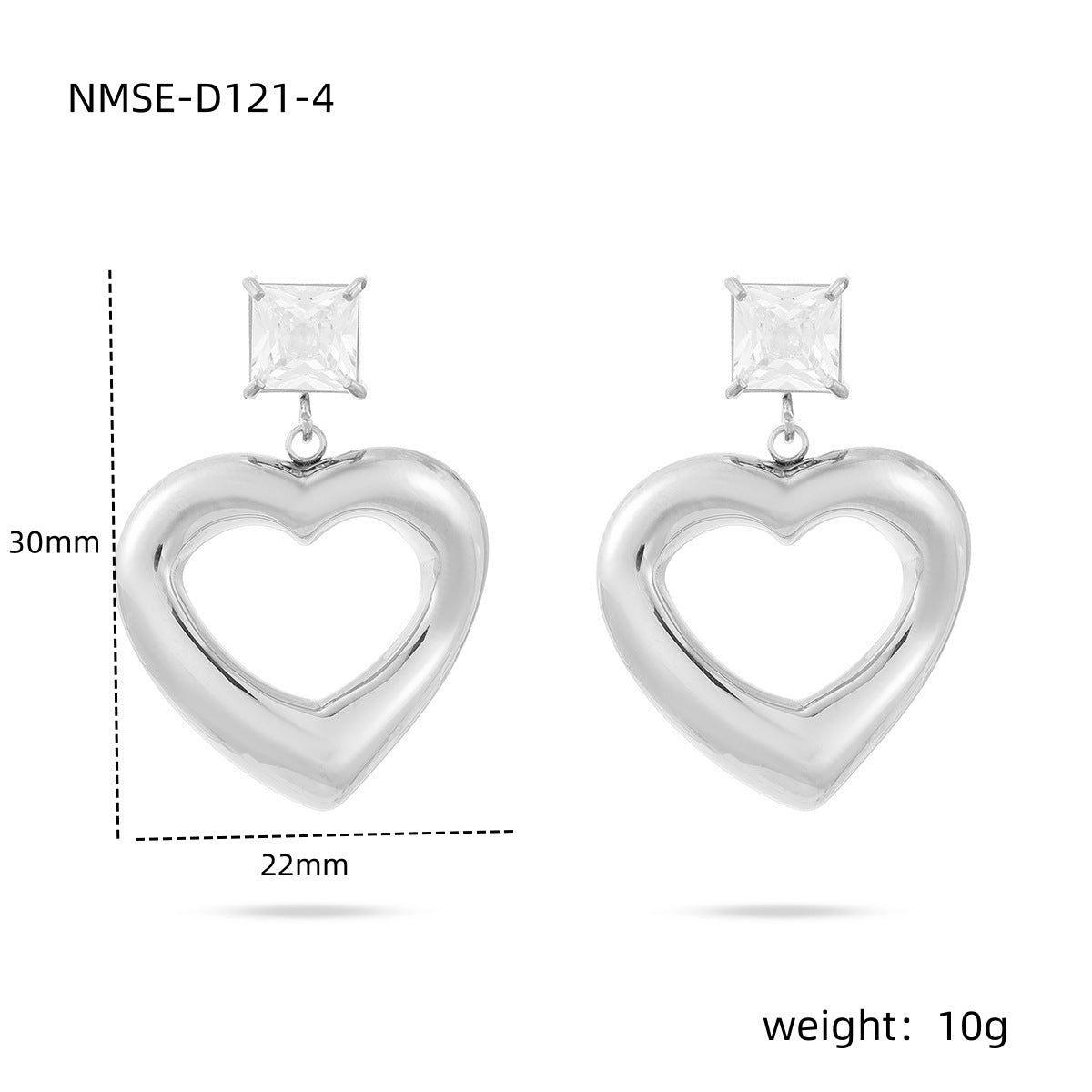 Fashionable Minimalist Heart-Shaped Zirconia-Set Titanium Steel Stud Earrings for Women with Plated Finish