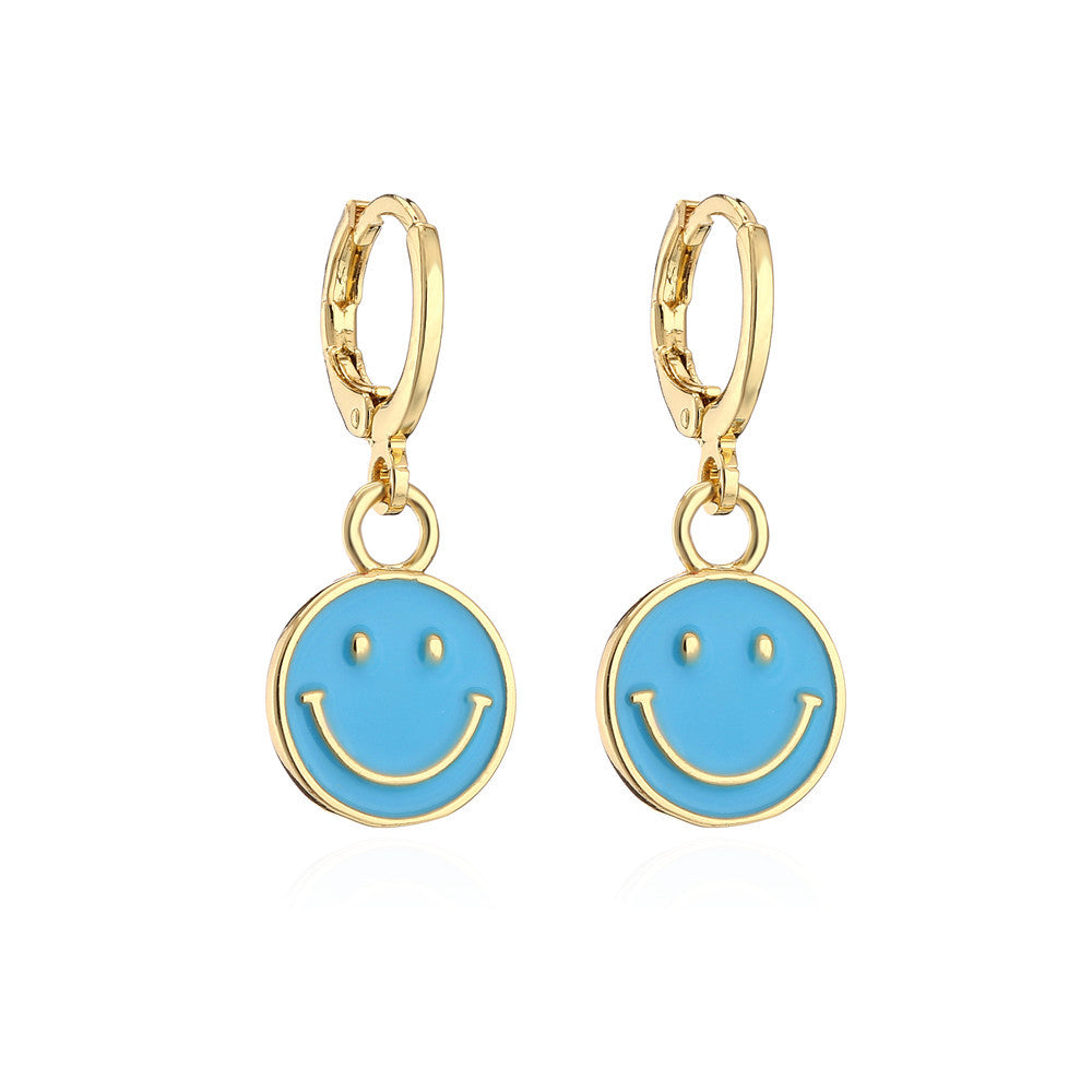 Sweet Cartoon Geometric Drip Oil Micro-set Cubic Zirconia Gold Plated Brass Earrings