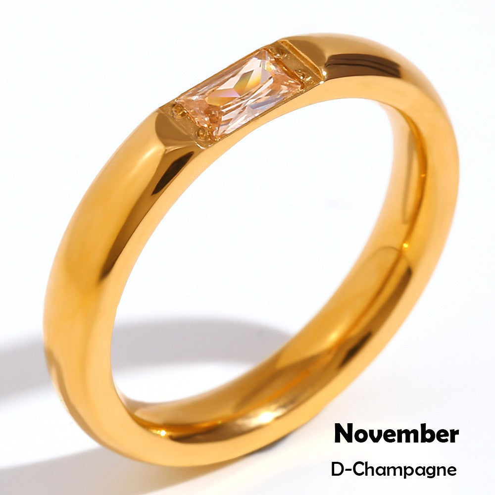 Vintage-Style Geometric Titanium Steel Ring Set for Women with 18K Gold Plating and Enamel Finish