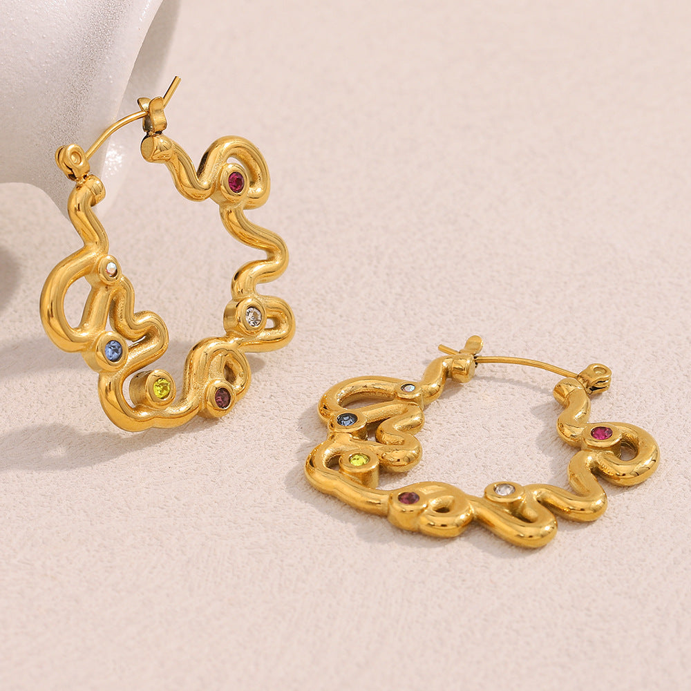 Orecchini a cerchio geometrici minimalisti in acciaio inossidabile con placcatura in oro 18K e strass colorati da donna