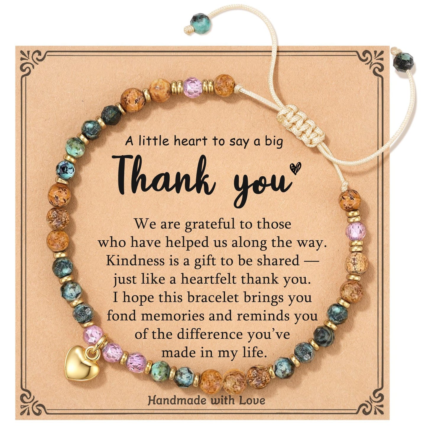Elegant Natural Gemstone Heart Cross Pendant Adjustable Bracelet for Women