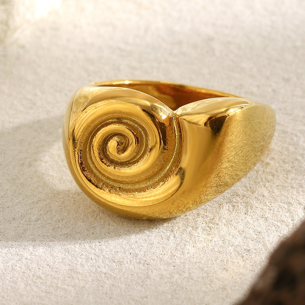 Minimalist Spiral Geometric Stainless Steel Plated 18K Gold Snail Swirl Ring for Women