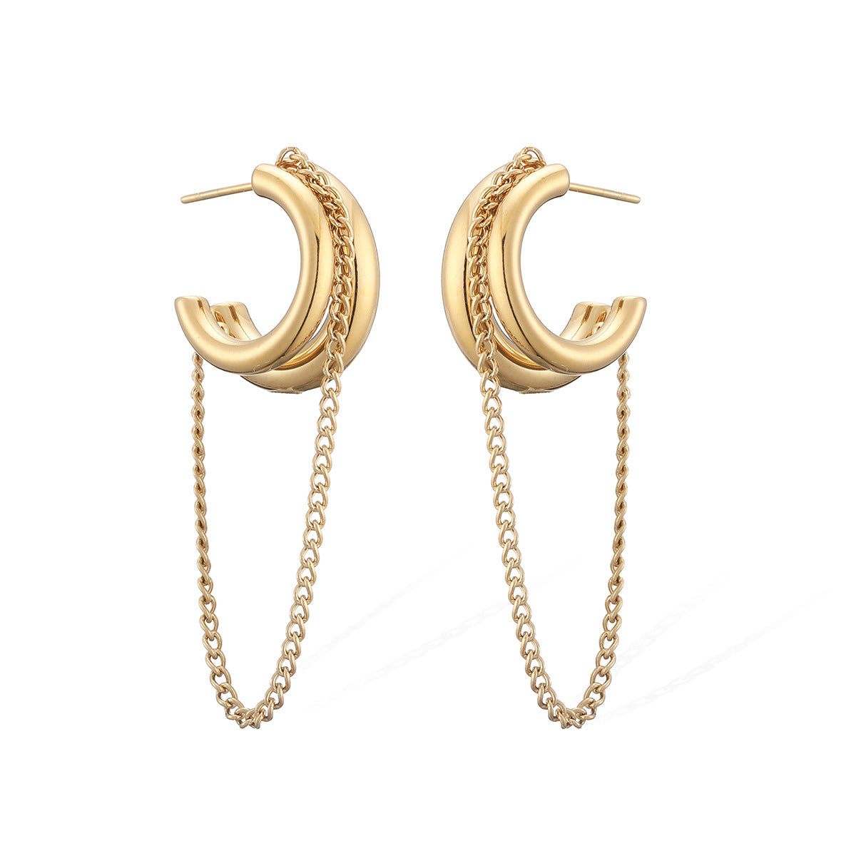 Minimalist 18K Gold Plated Geometric Stainless Steel Tassel Earrings for Women