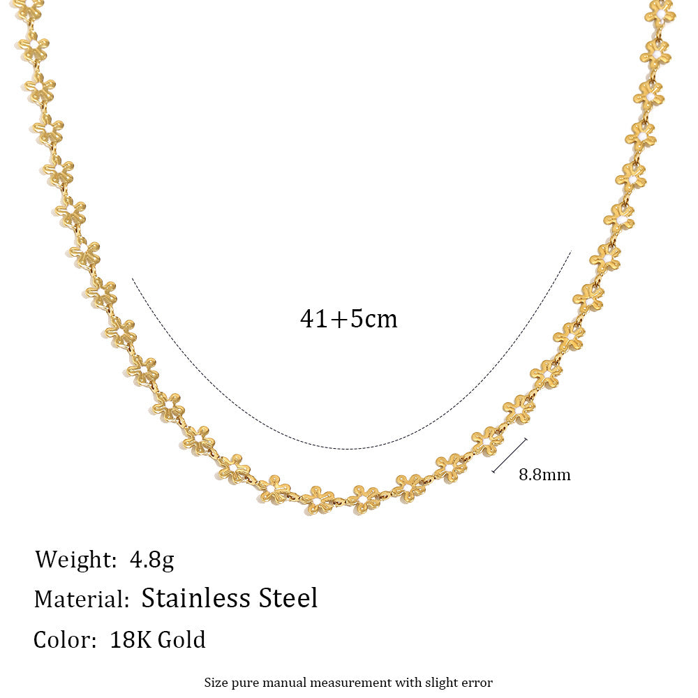 Bohemian Style Floral Pendant Necklace in Stainless Steel with 18K Gold Plating and White Enamel Detail for Women