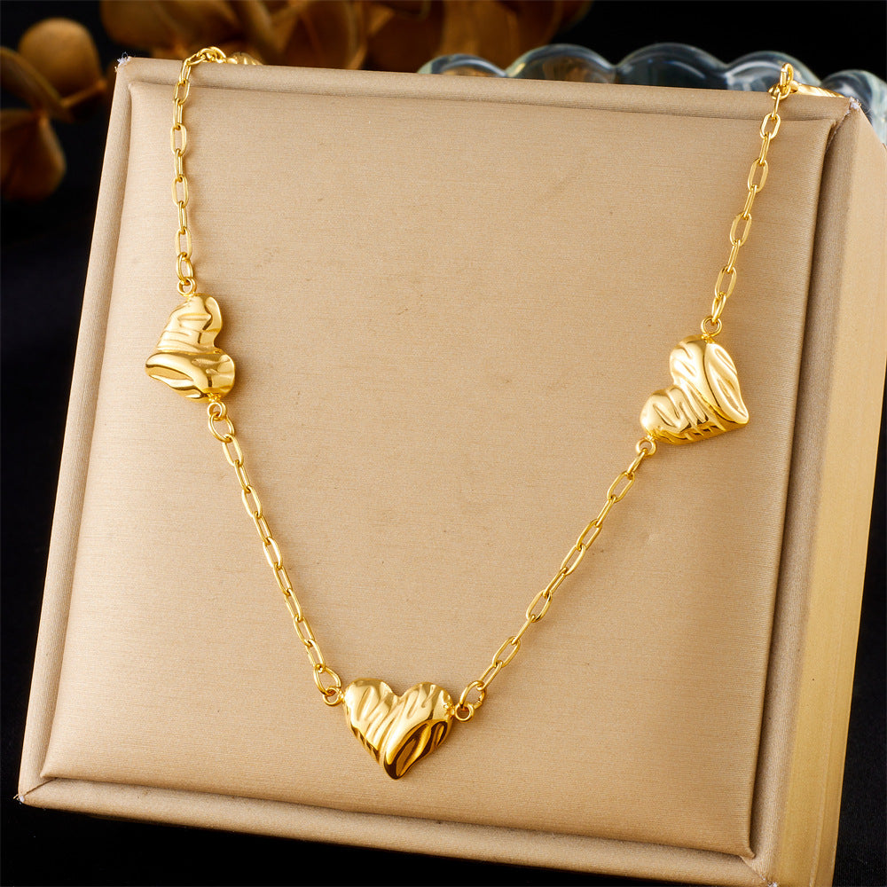 Minimalist Elegant Gold Plated Textured Heart Flower Stainless Steel Necklace Cable Chain for Women