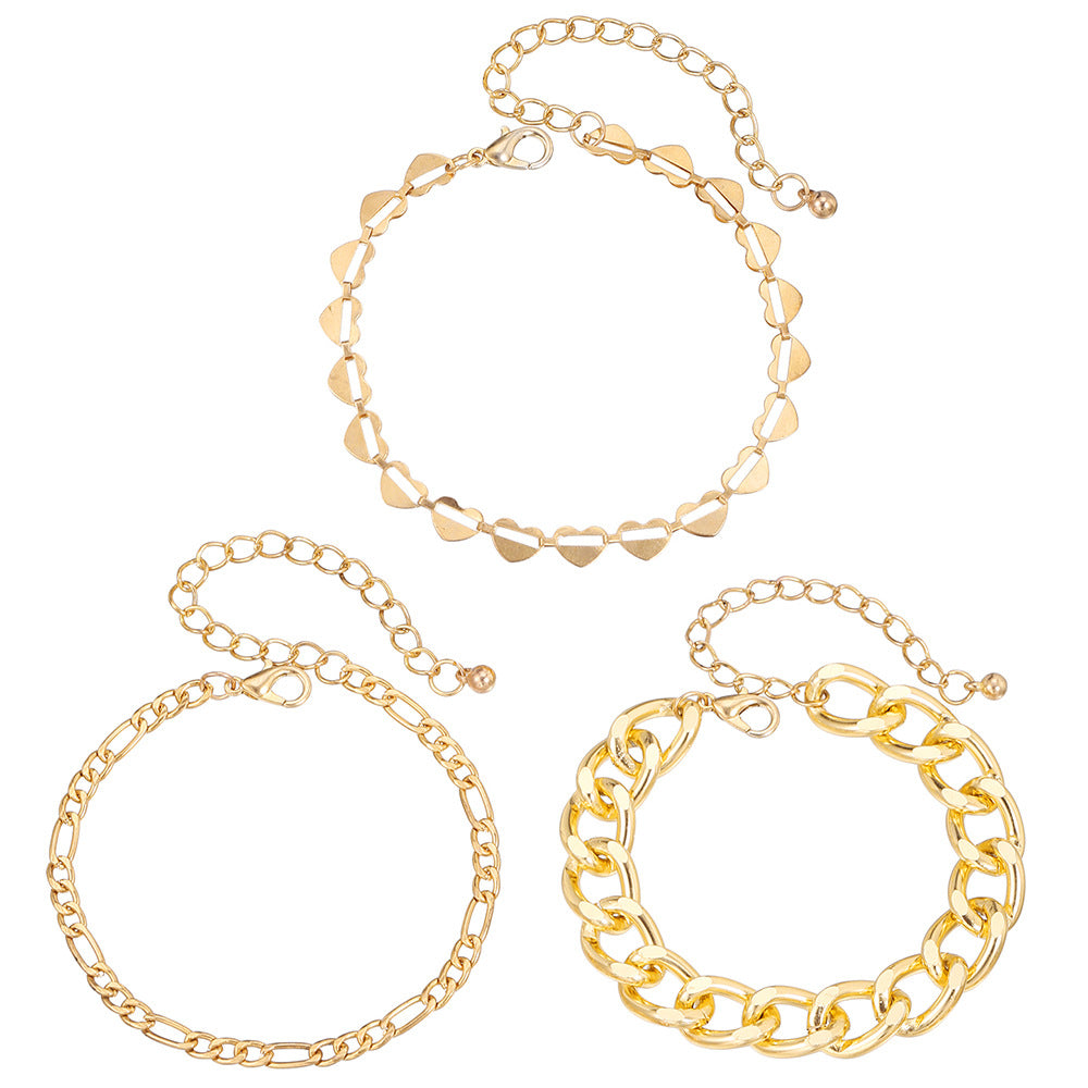 Hip-hop Geometric Heart Round Alloy Plated Bracelet Choker Set for Unisex