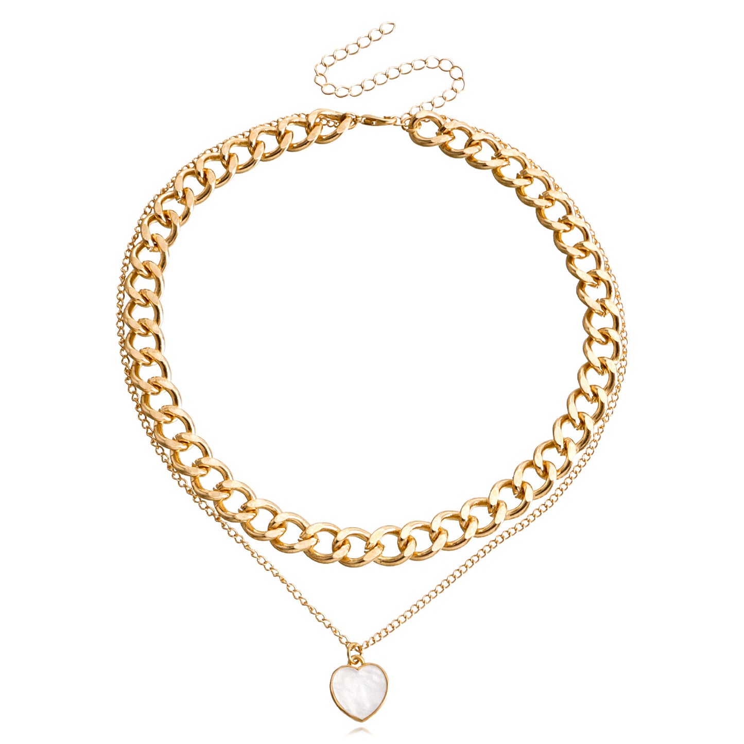 INS Style Heart and Cross Pendant Necklace for Women Alloy Chain with Electroplated Finish
