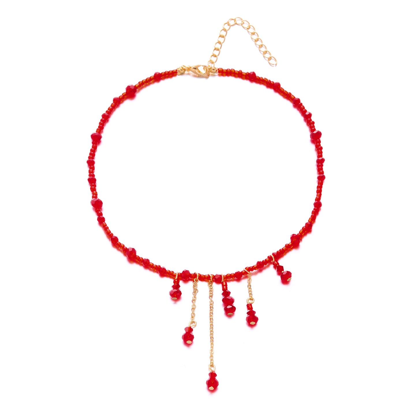 Collar con colgante de gota de sangre estilo gótico oscuro con detalles de cristal y borla para mujer