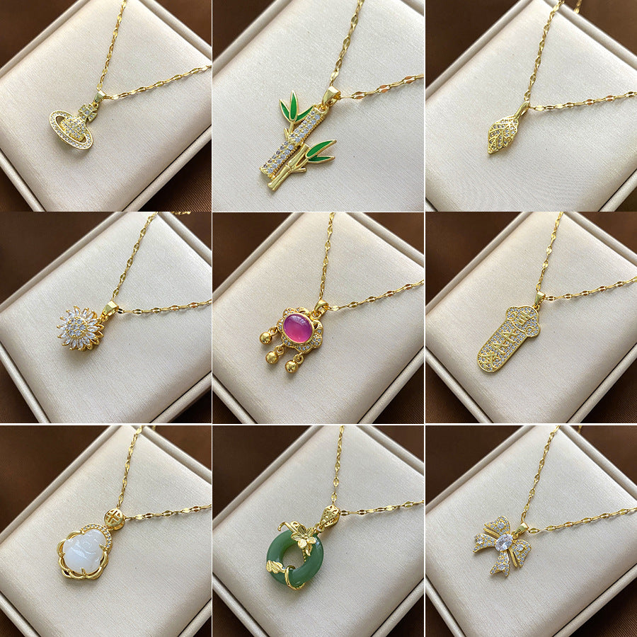 Collana Pendente Floreale Minimalista da Donna e Uomo in Acciaio al Titanio con Finitura Placcata e Catenina a Croce