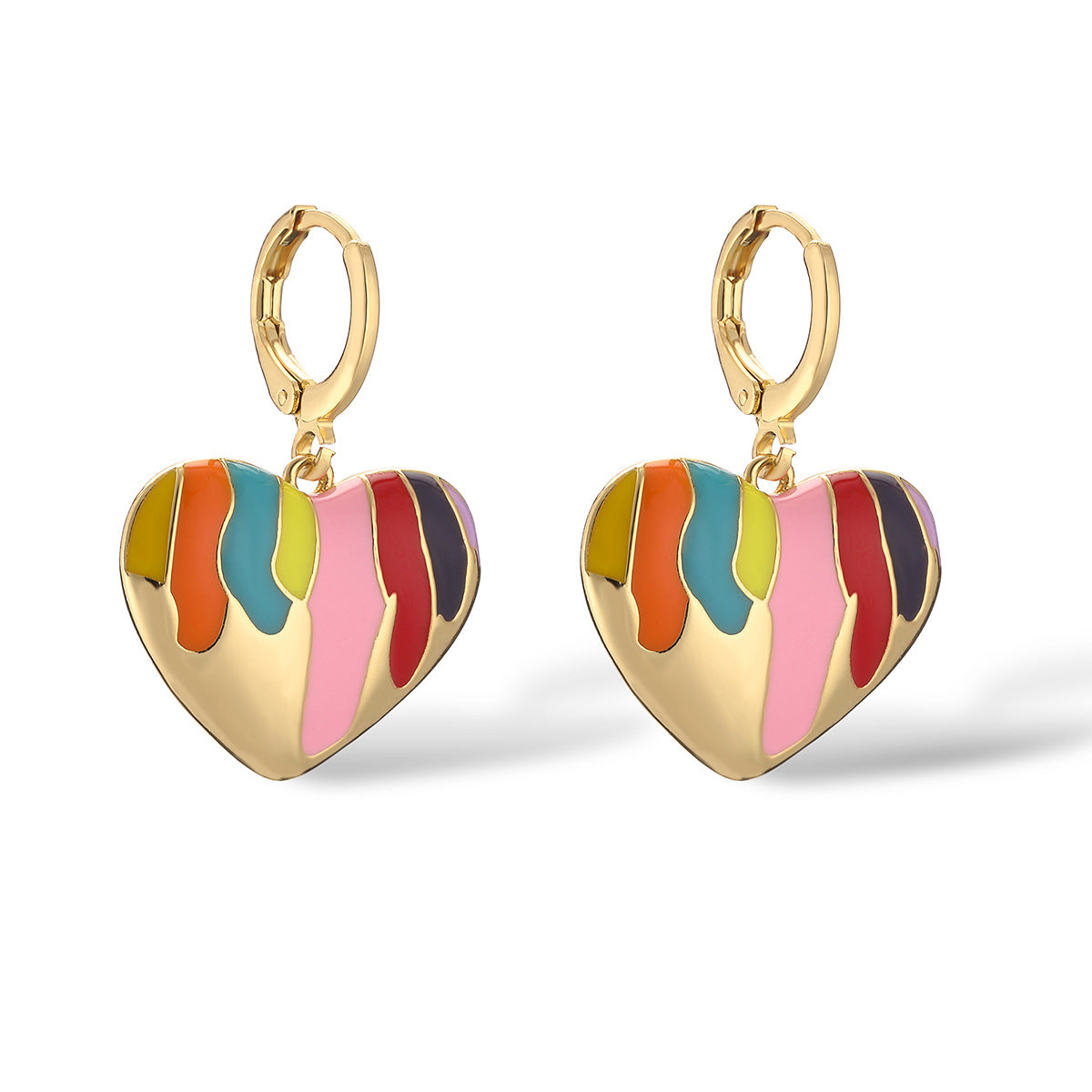 Minimalist Heart-Shaped Copper Earrings with Gold Plating and Enamel Finish for Women