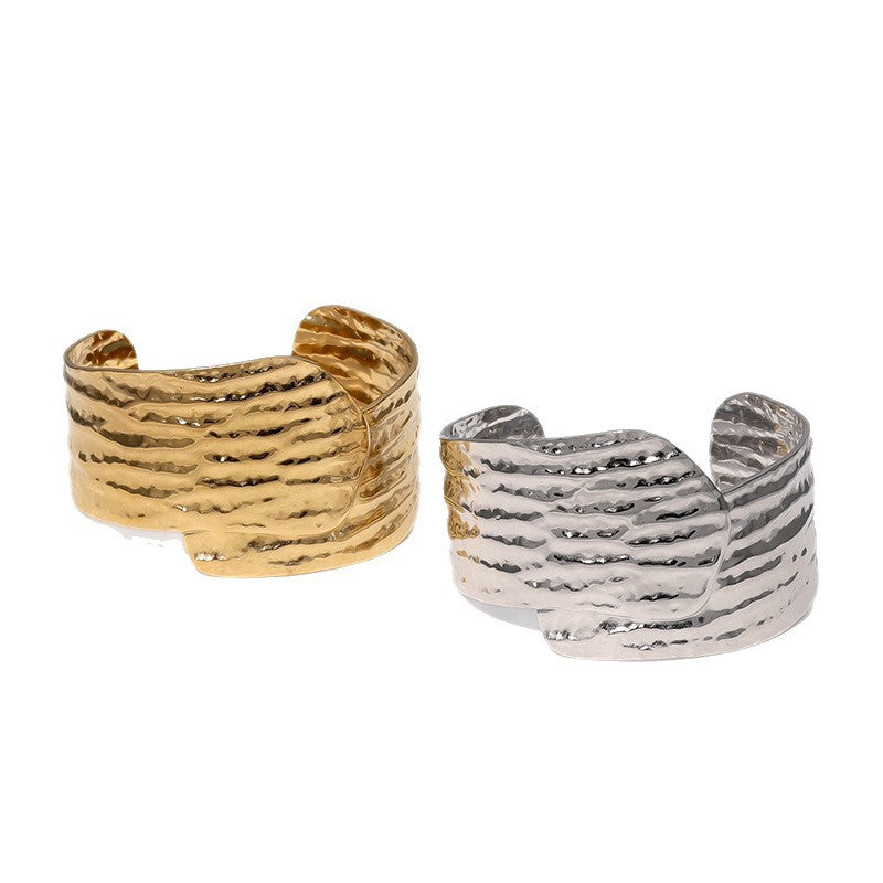 Minimalist Vintage 18K Gold Plated Stainless Steel Asymmetrical Bracelet Lightweight Fashion Jewelry