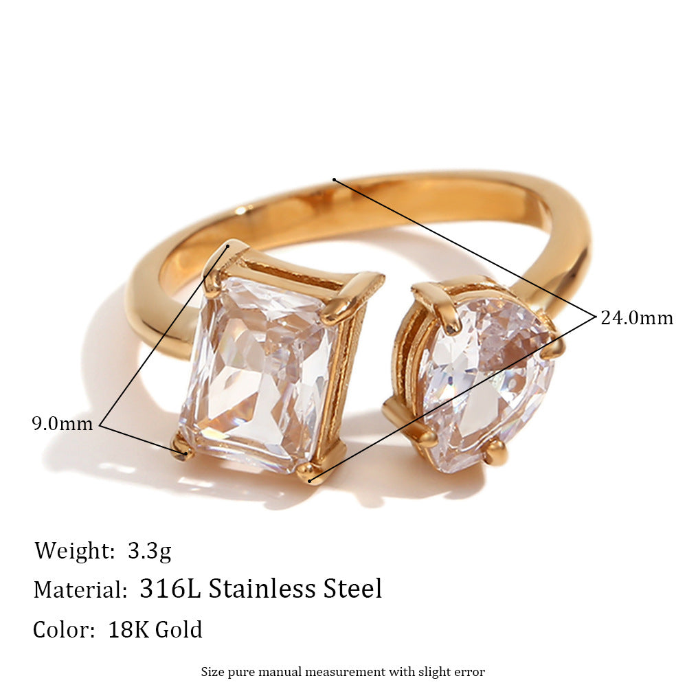Anello da donna a forma di ventaglio in acciaio inossidabile placcato oro 18 carati con onda geometrica vintage