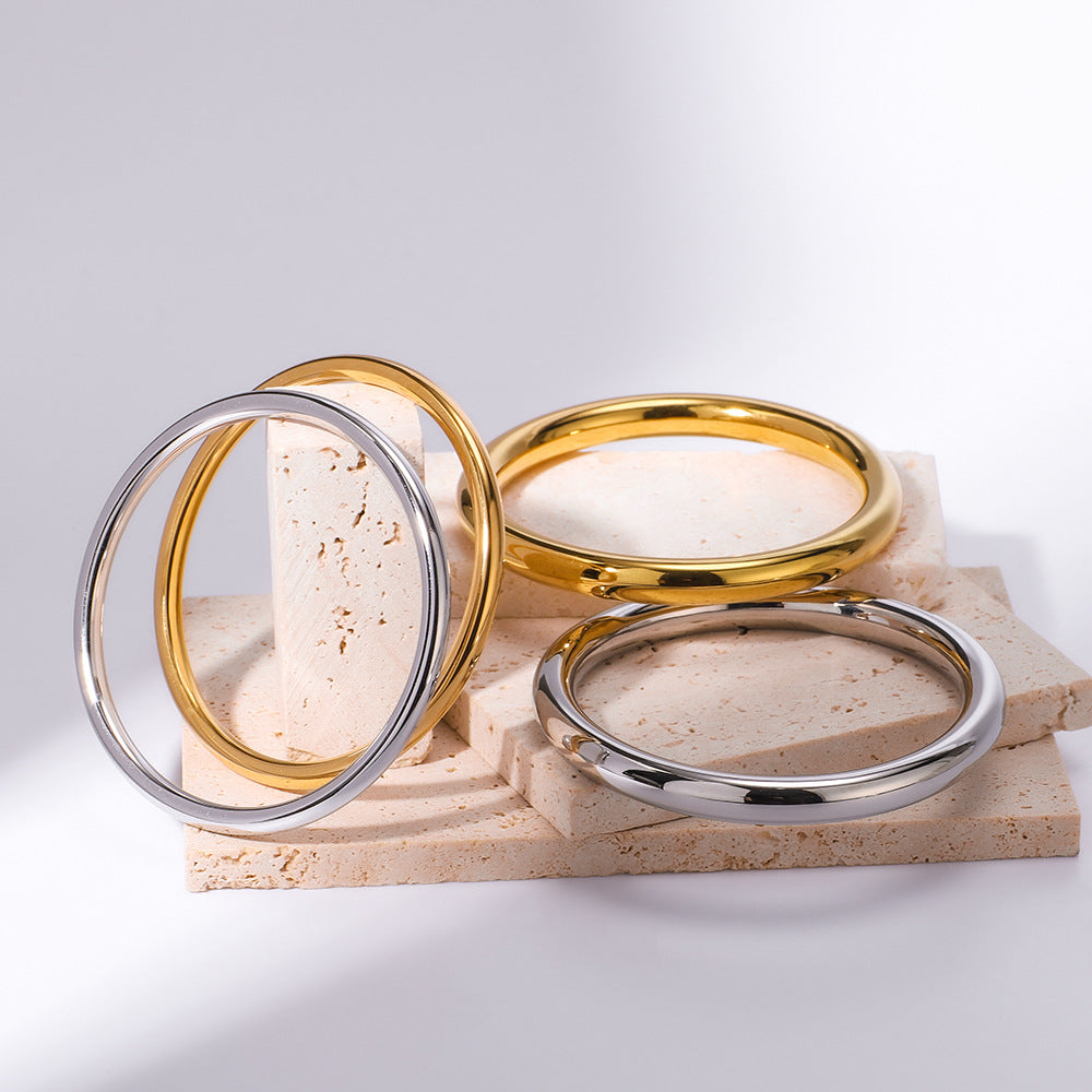 Minimalist Geometric Stainless Steel Hollow Bangle with 18K Gold Vacuum Plating for Women