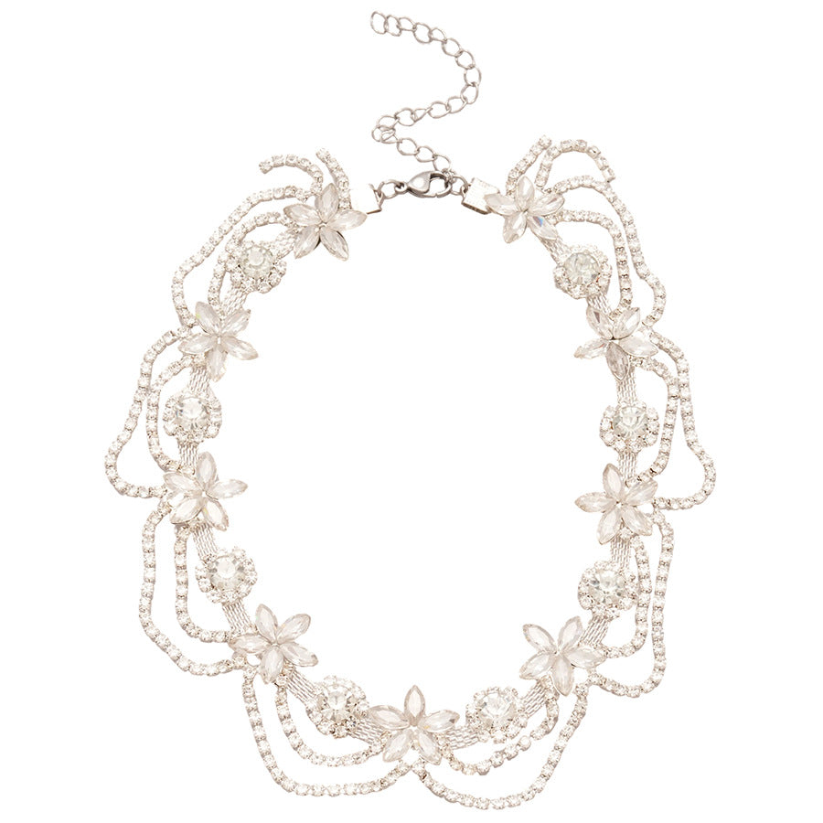 Collar Pendiente Vintage Elegante de Perlas y Diamantes de Imitación con Flores para Mujer con Cadena para Clavícula