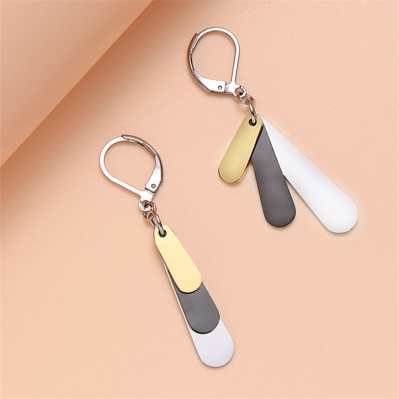Minimalist Geometric Stainless Steel Dangle Earrings for Women with Precision Crafted Finish