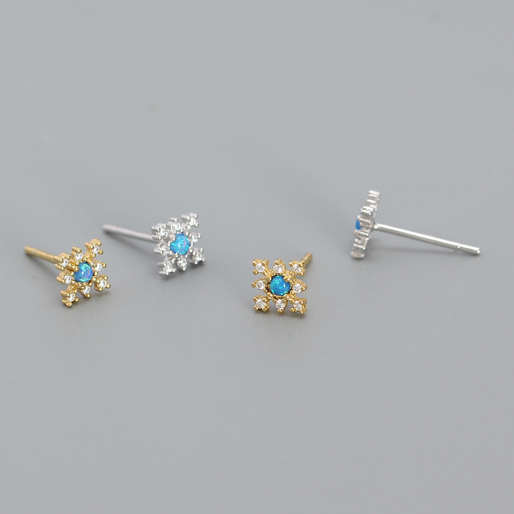 Geometric 925 Sterling Silver Opal and Rhinestone Inlay Earrings for Women