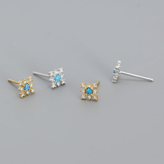 Pendientes geométricos de plata de ley 925 con incrustaciones de ópalo y diamantes de imitación para mujer