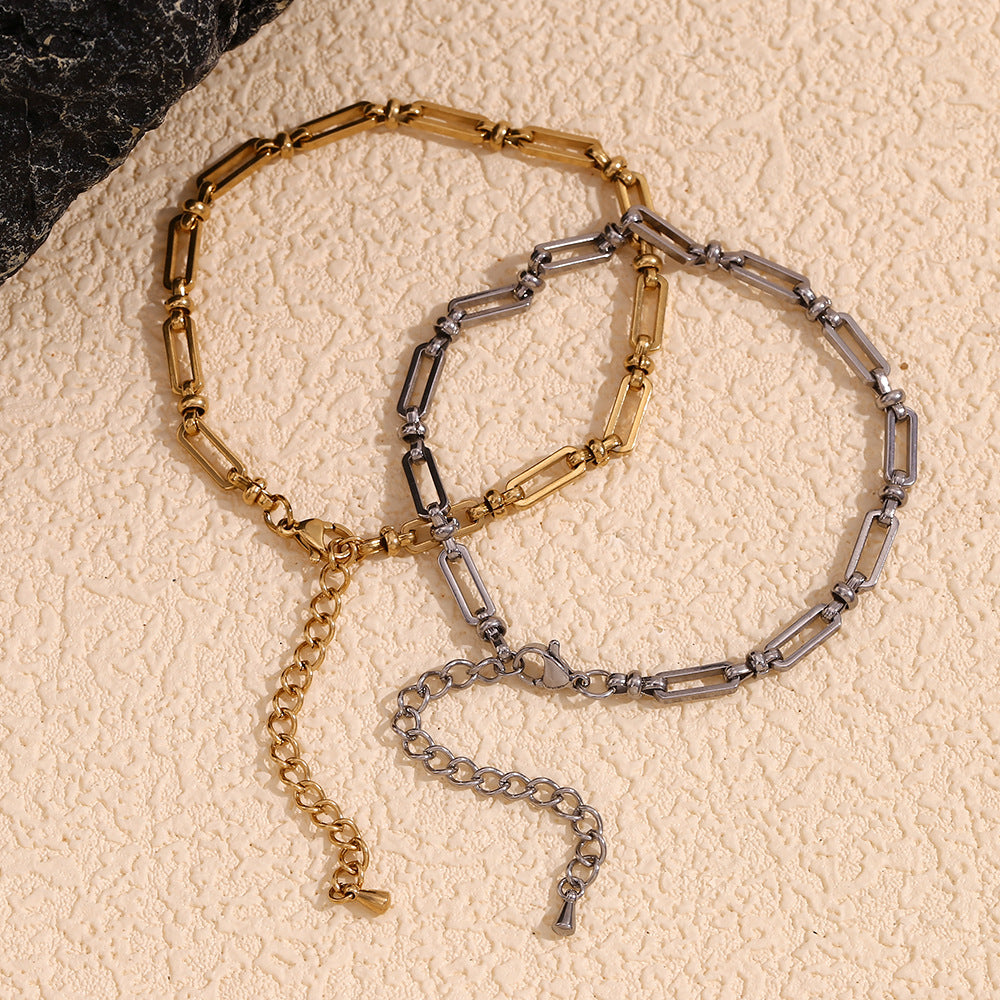 Cavigliera Minimalista Retrò Geometrica in Acciaio Inossidabile con Spilla da Balia e Chiusura a Croce Placcate Oro 14K da Donna