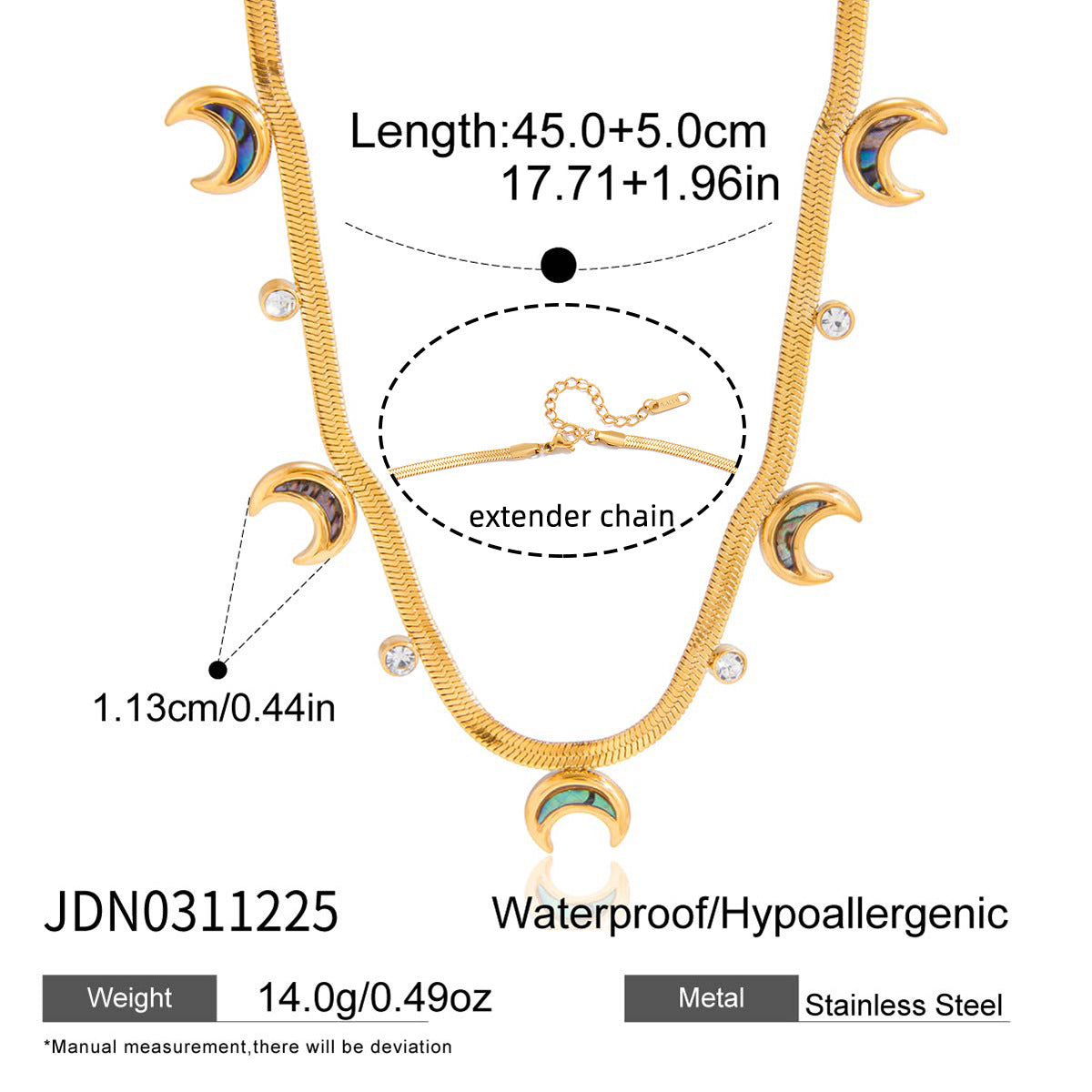Elegant Moon Geometric Stainless Steel PVD Plated Necklace for Women