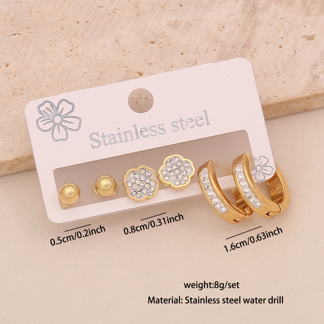 Orecchini a perno da donna a forma di cuore, stella, luna in acciaio inossidabile alla moda con intarsio completo di strass