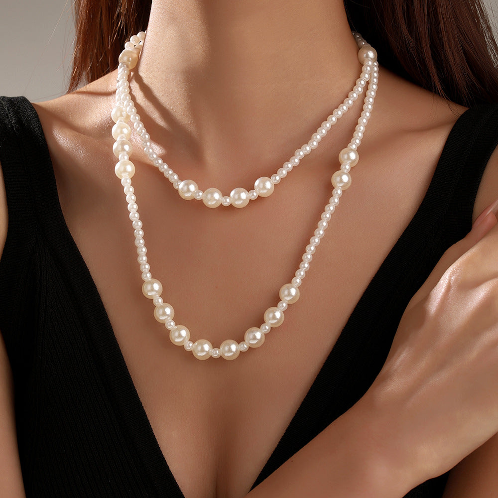 Minimalist Elegant Multi-Layer Round Pearl Necklace Long Cable Chain Sweater Chain for Women and Men