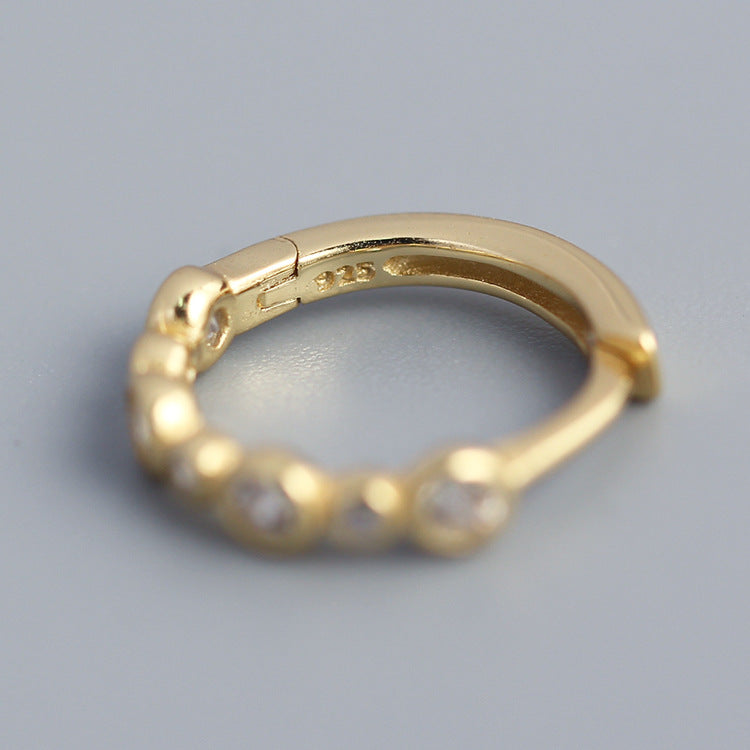 Orecchini a cerchio da donna minimalisti in argento sterling 925, geometrici, rotondi, con diamante intarsiato