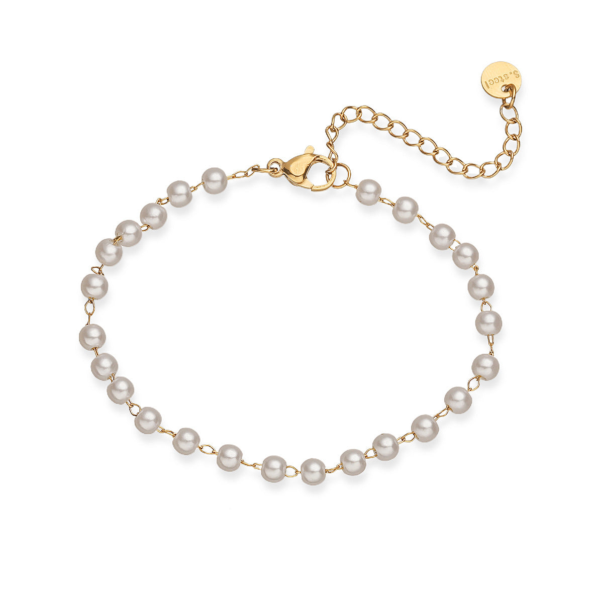 Minimalist Elegant Geometric Stainless Steel Plated Bracelet with Pearl for Women