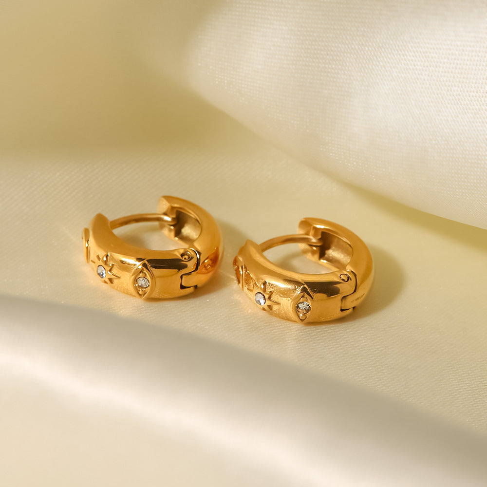 Trendy Geometric Star Evil Eye 18K Gold Plated Stainless Steel Cubic Zirconia Hoop Earrings for Women