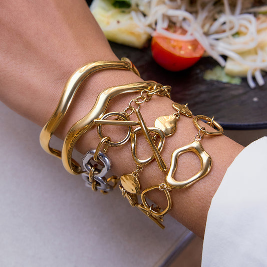 Luxury Oval Geometric Gold Plated Stainless Steel Bracelet for Women