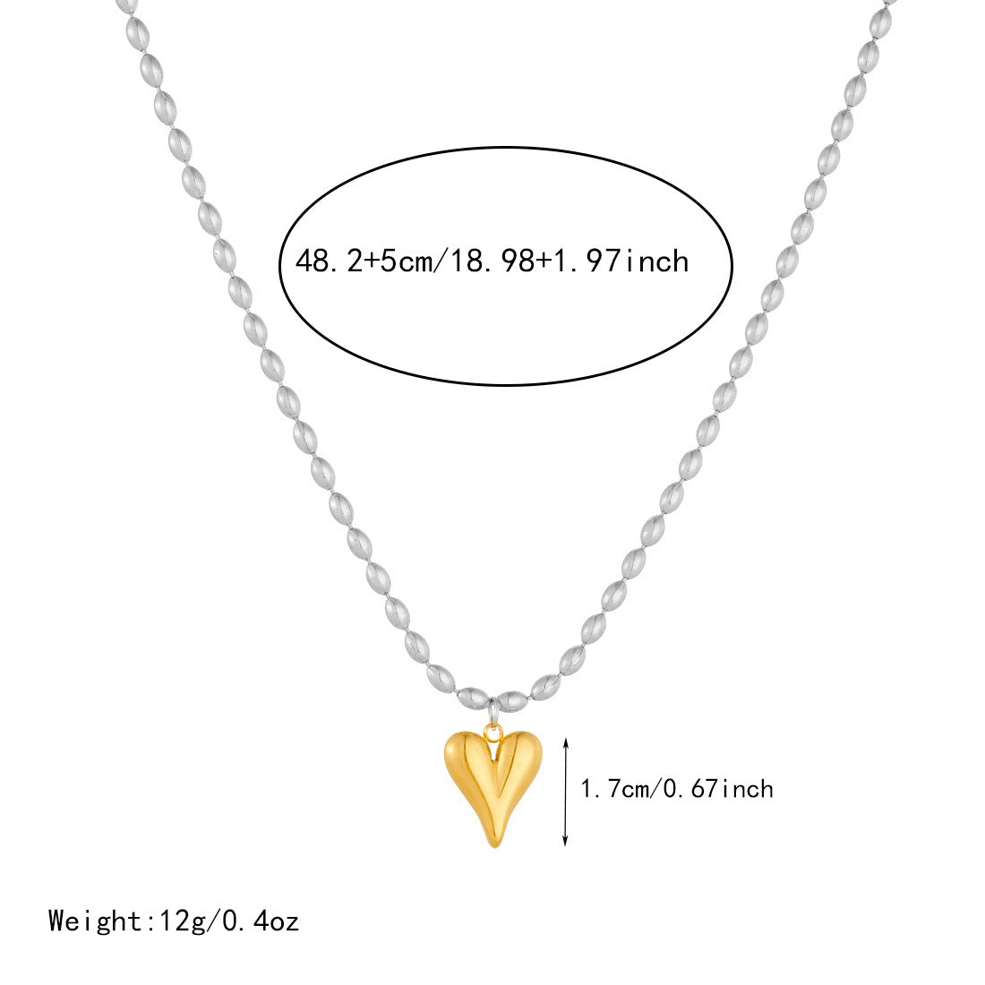 Gold Plated Stainless Steel Heart Ball Chain Necklace for Women