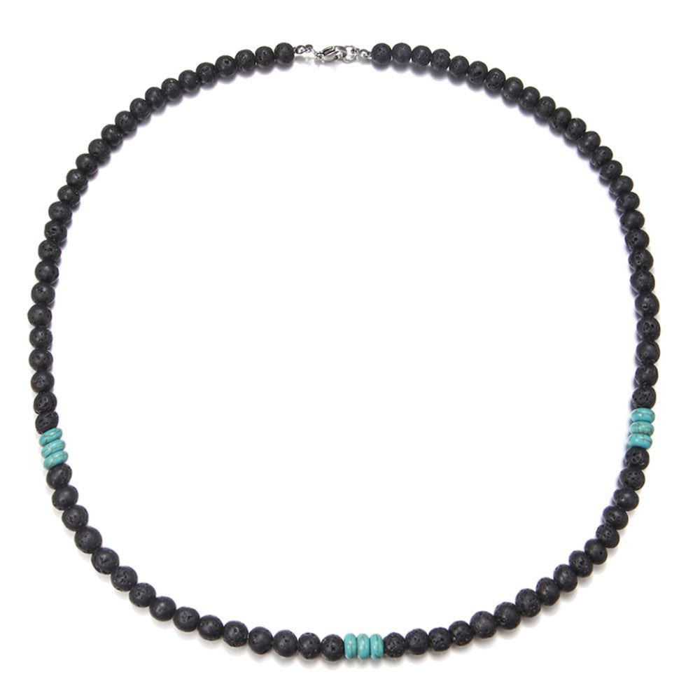 Bohemian Matte Geometric Round Stainless Steel and Acrylic Beaded Necklace with Alloy Pendant
