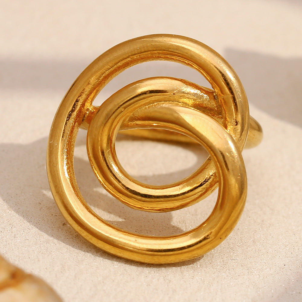 Minimalist Geometric Stainless Steel Ring with 18K Gold Plating for Women