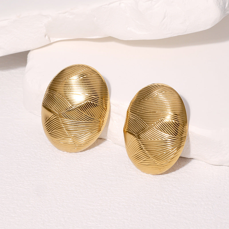 Orecchini a perno da donna alla moda, geometrici ovali in acciaio inossidabile con finitura placcata e dettagli a linea minimalista