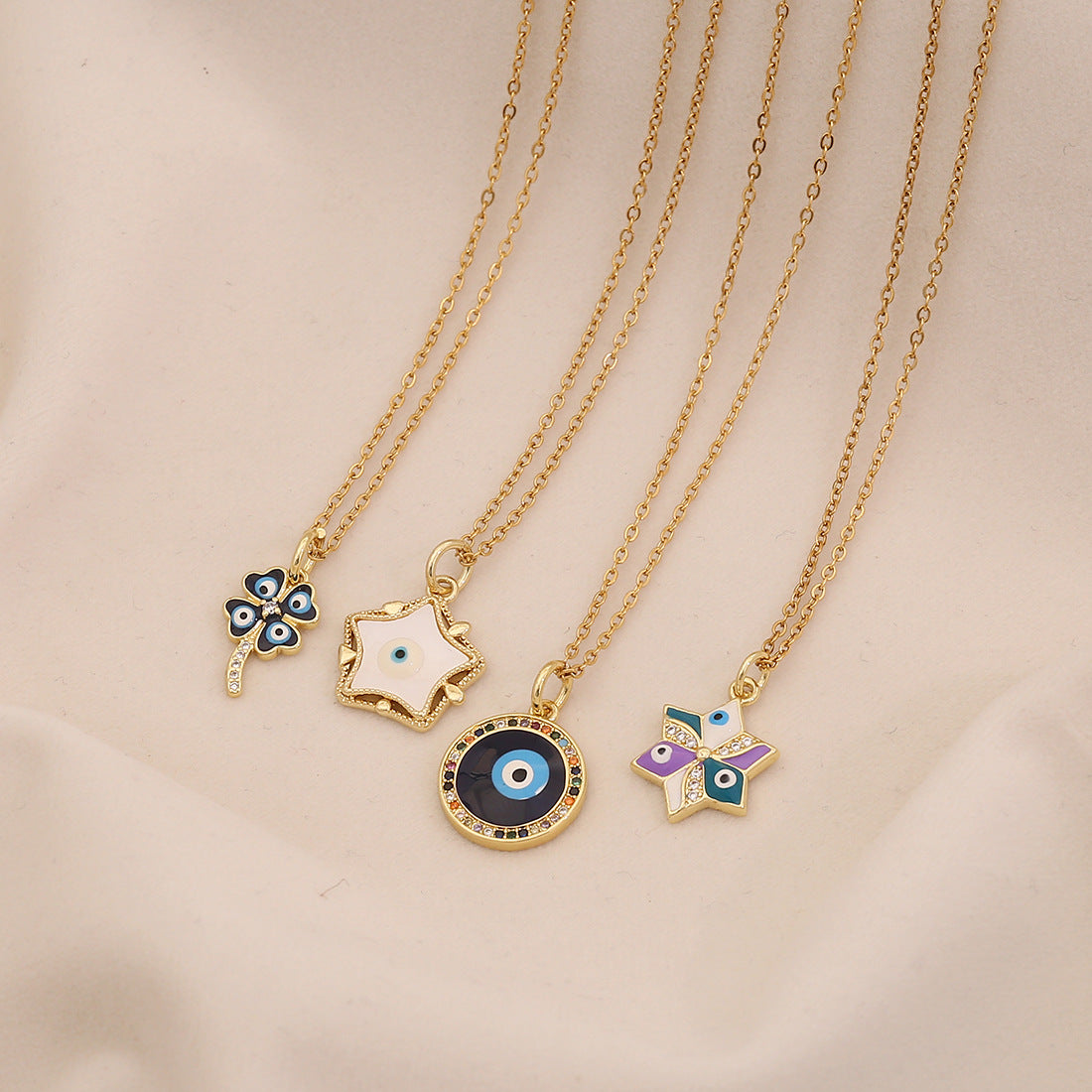 Edgy Evil Eye Pendant Necklace in Stainless Steel with Enamel Finish on O-Chain for Women