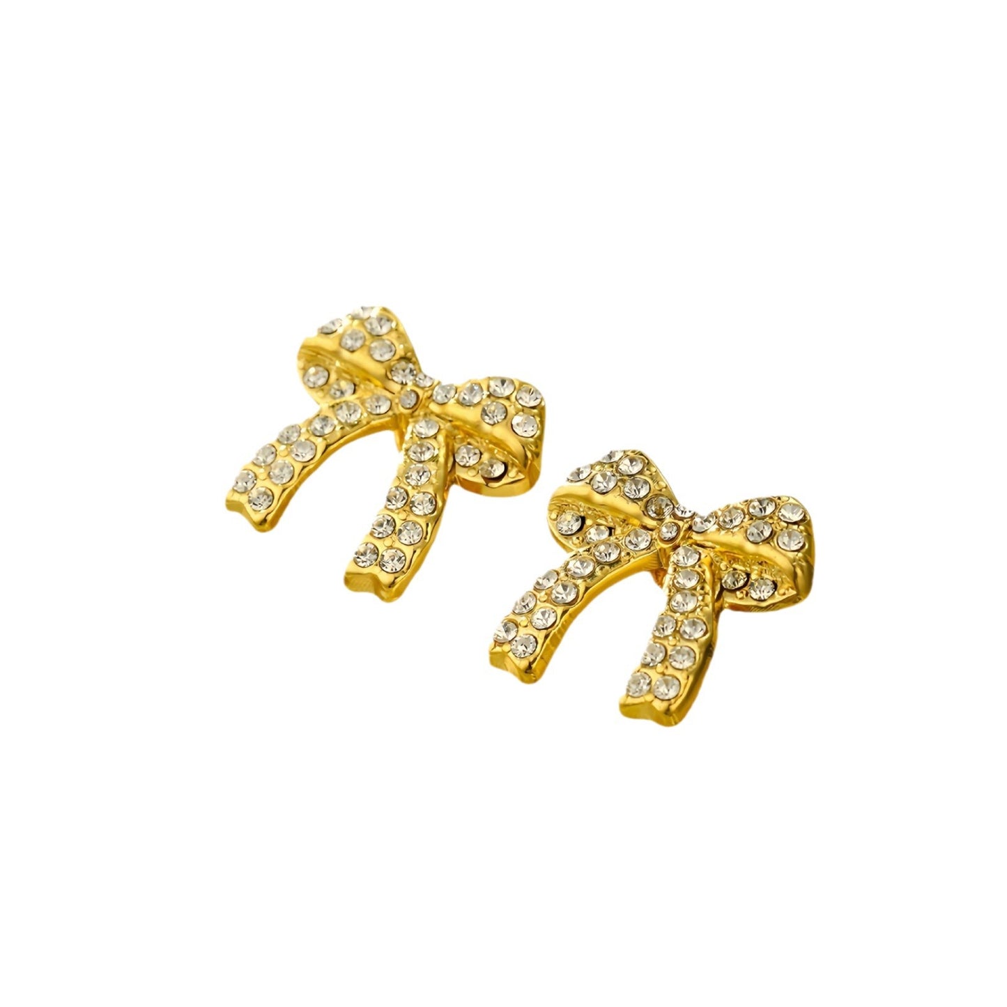 Orecchini di lusso da donna in acciaio al titanio a forma di fiocco con intarsio di strass completo e finitura placcata