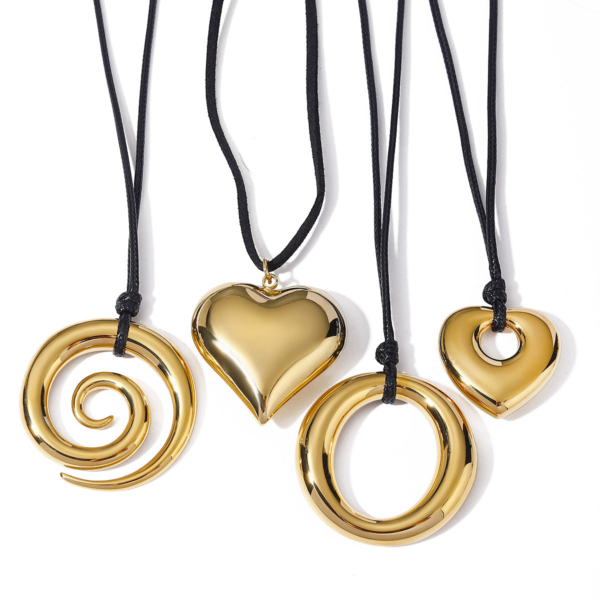 Trendy Ins Style 18K Gold Plated Stainless Steel Curved Tube Circle Pendant Necklace Unisex