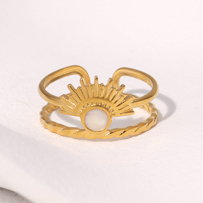 Anello geometrico a ventaglio minimalista vintage in acciaio inossidabile placcato oro 18 carati, aperto regolabile, gioielli da donna