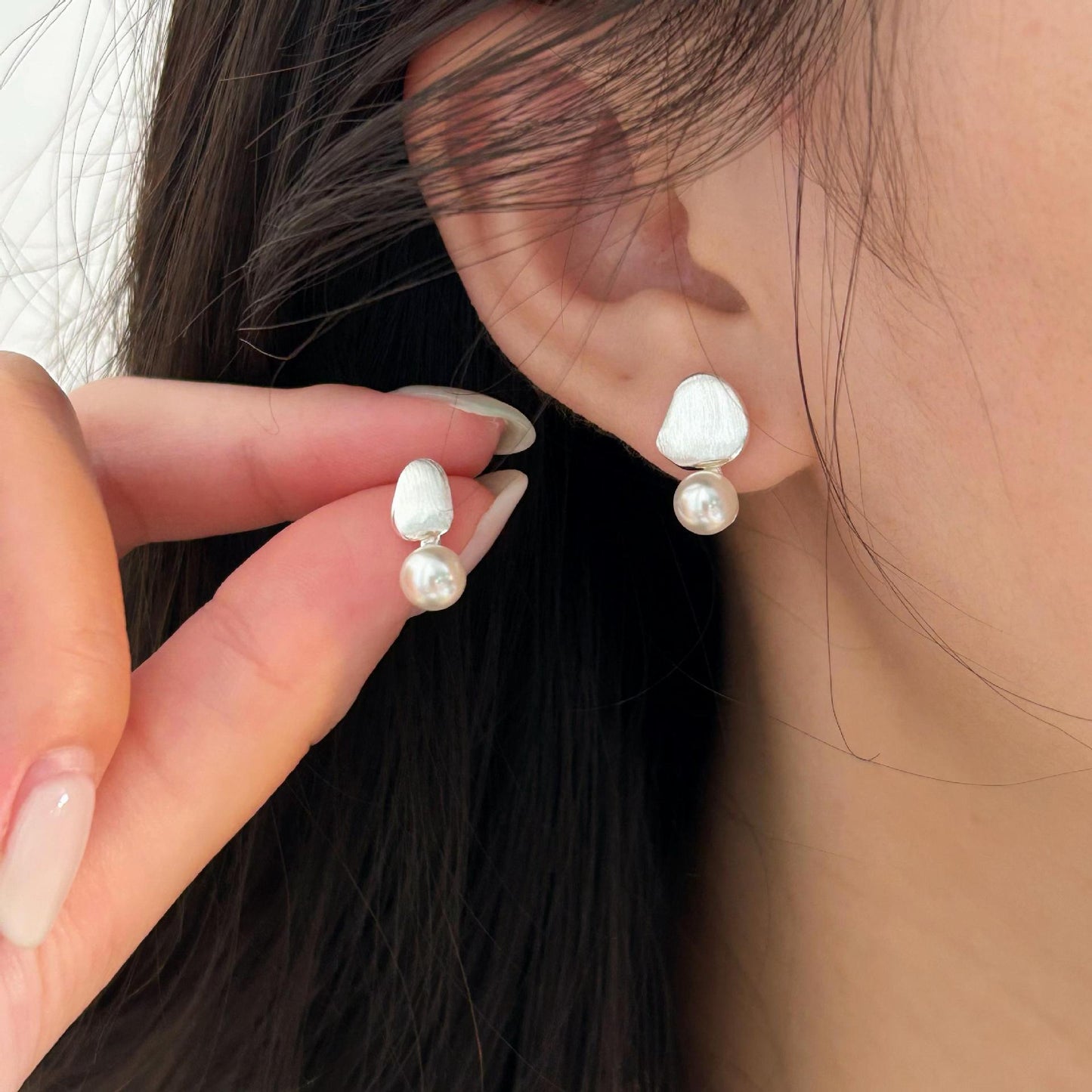 Minimalist Irregular Textured Pearl Stud Earrings in 925 Sterling Silver with Gold Plating