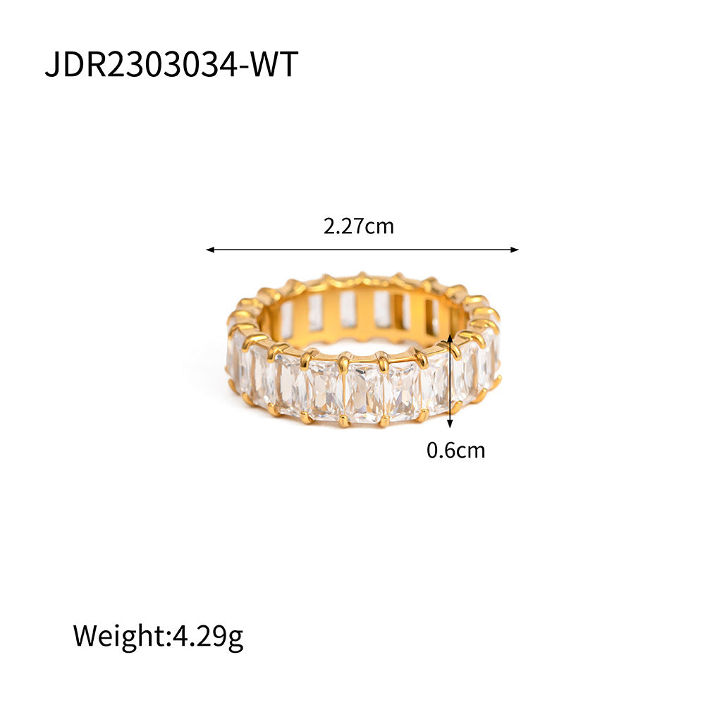 Anello geometrico minimalista placcato in acciaio inossidabile con intarsio di zirconi per donna