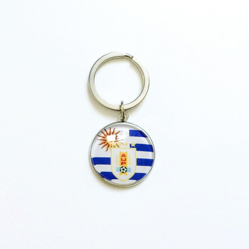 Sporty Round Stainless Steel Keychain National Football Team Souvenir Gift