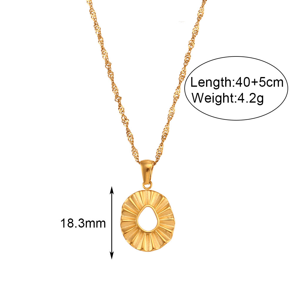 Minimalist Retro Sunflower Pendant Necklace in Stainless Steel with Wavy Chain and Enamel Detail for Women