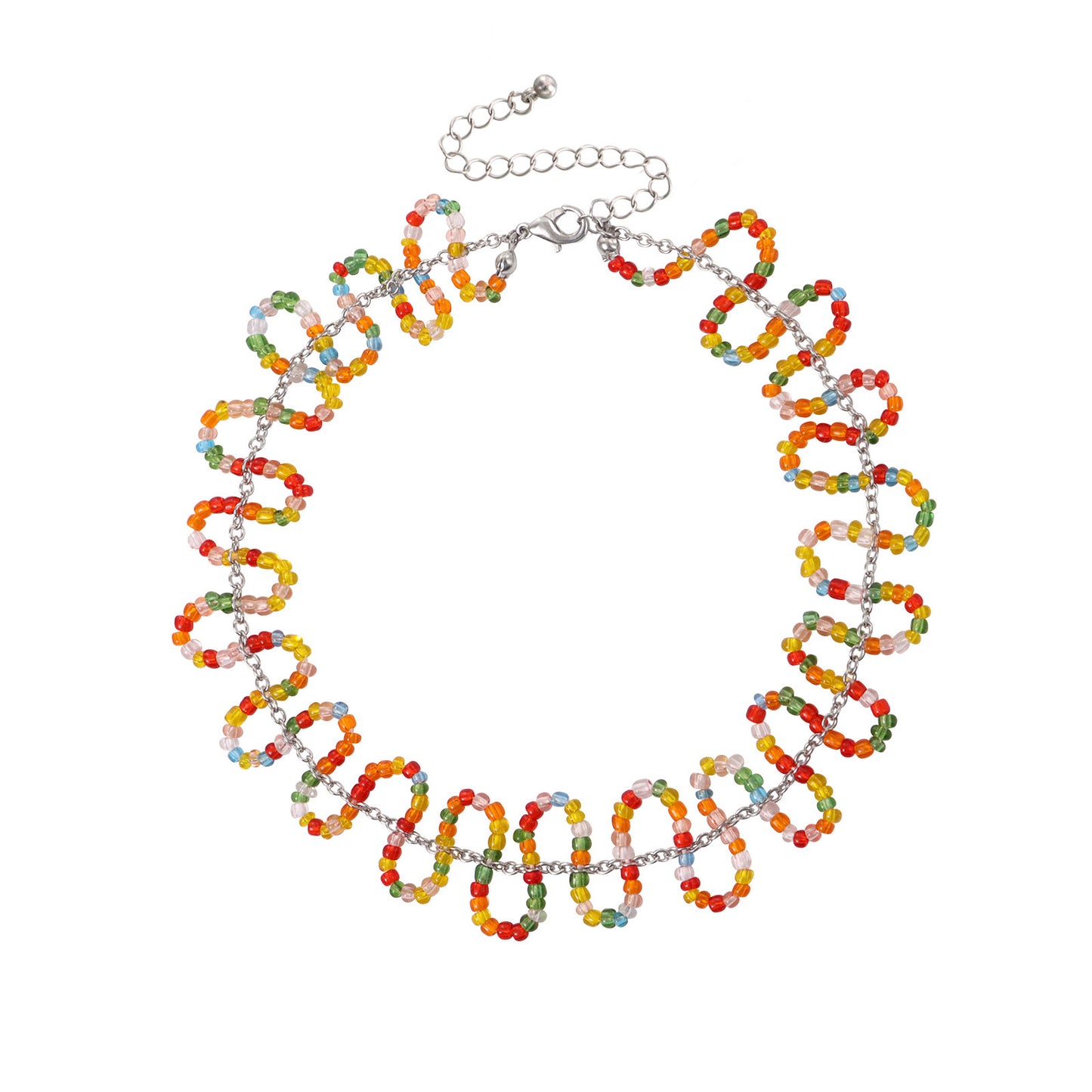Bohemian Colorful Seed Bead S-Shaped Necklace with Geometric Pendant in Alloy Plated Finish