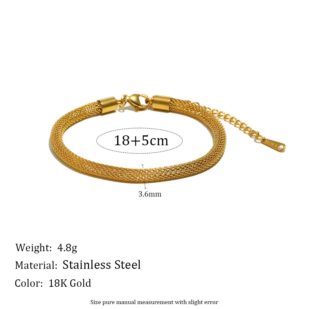 Minimalist Geometric Stainless Steel Vacuum Plated 18K Gold Tone Round Mesh Bracelet for Women