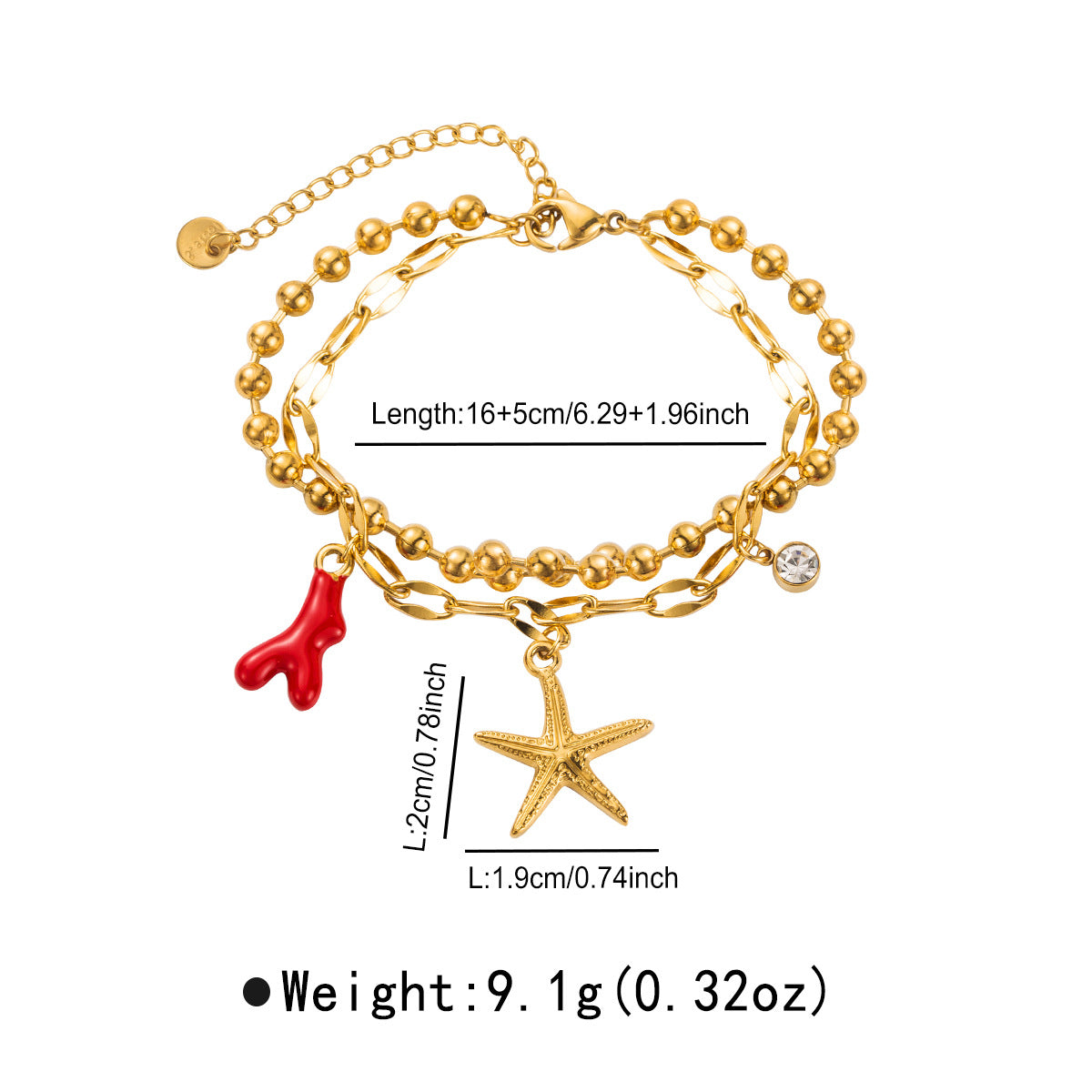 Pulsera de mujer con colgante de estrella de mar y tortuga estilo vacaciones en acero inoxidable con incrustaciones de diamantes de imitación