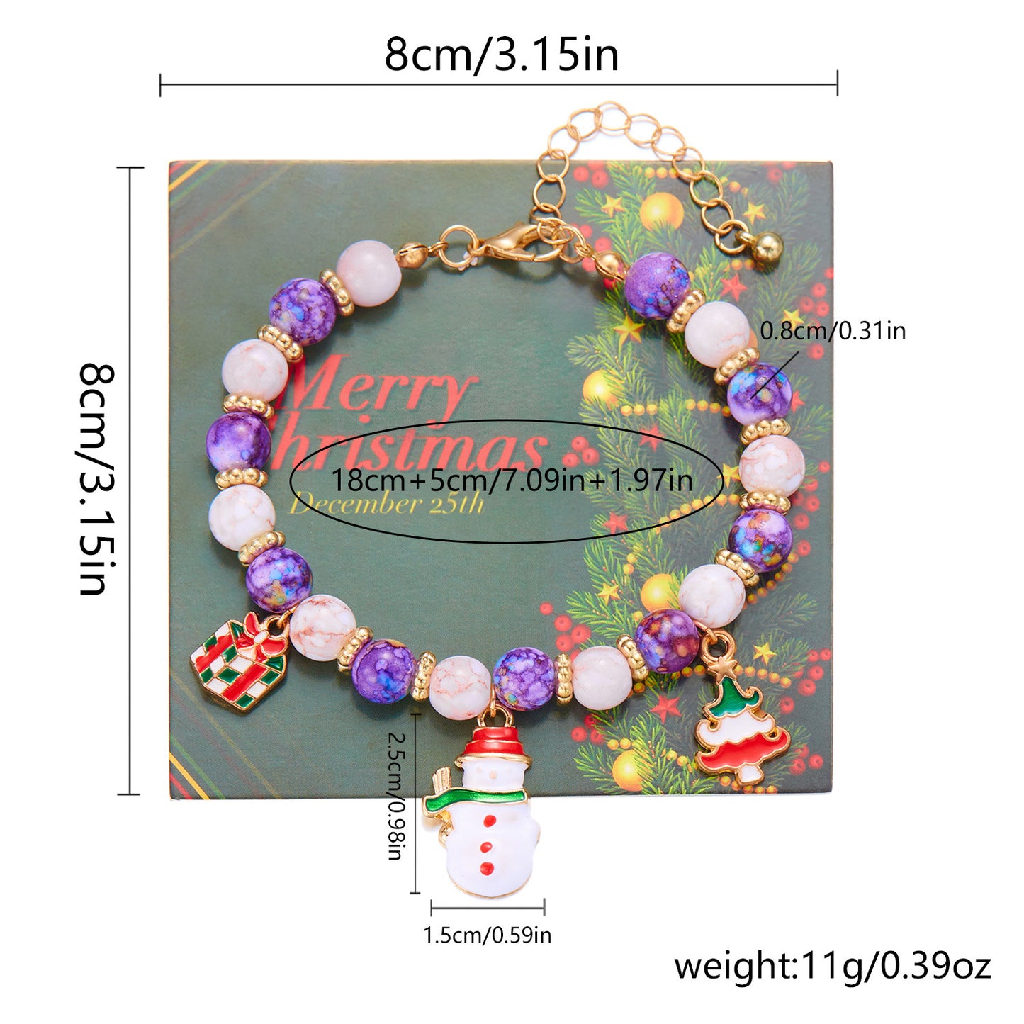 Braccialetto geometrico fatto a mano in lega con perline di Babbo Natale per uomo e donna, regalo di Natale, gioielli dell'amicizia