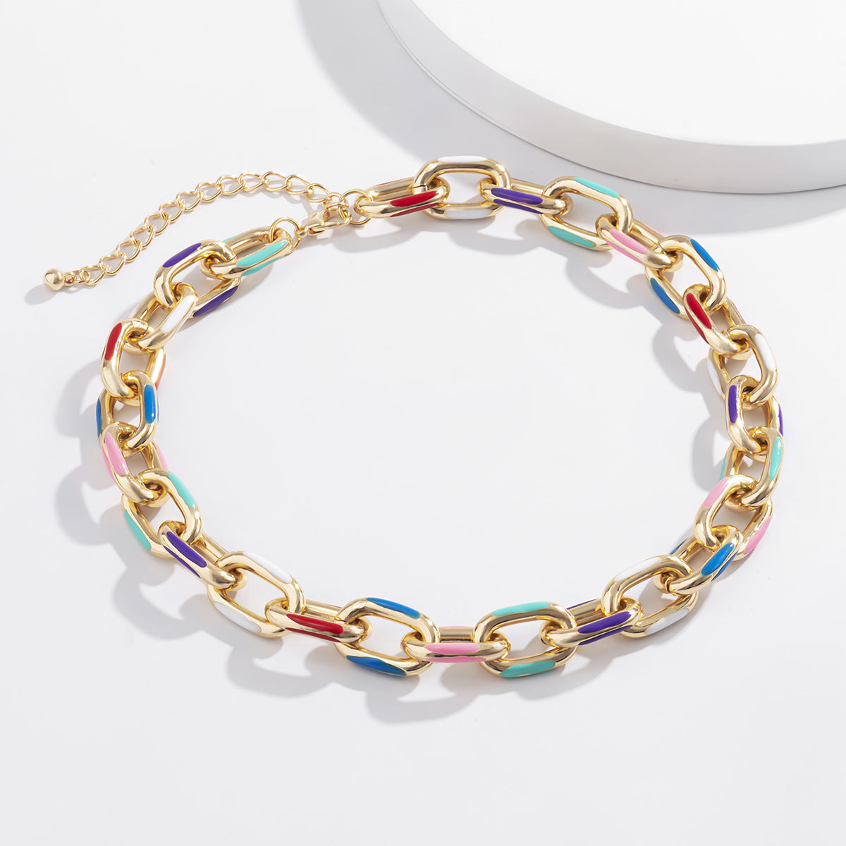 Minimalist Geometric Aluminum Alloy Plated Drip Oil Curb Chain Necklace for Women