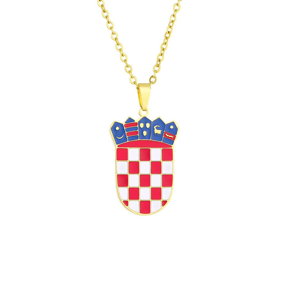 Collar con Colgante de Insignia Geométrica Croata de Acero Inoxidable con Colgante de Acero Titanio y Acabado Electrochapado para Hombres y Mujeres