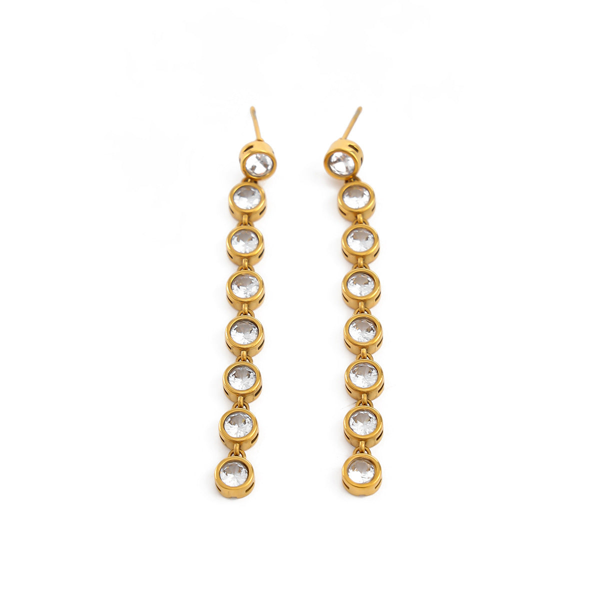 Luxury Geometric Stainless Steel Earrings with Micro Inlaid Cubic Zirconia C-Shape PVD Plated Studs for Women